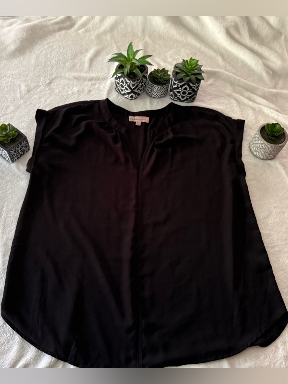 Philosophy By Republic Clothing Black Shirred Sheer Blouse XL